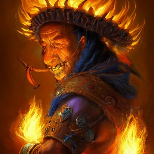 Image similar to a detailed portrait of a fire shaman, by justin gerard, digital art, realistic painting, dnd, character design, trending on artstation