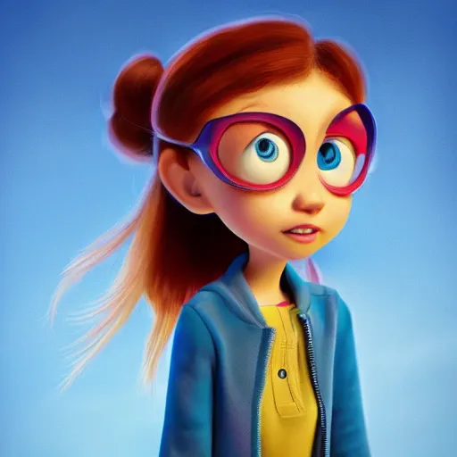 Image similar to Pixar-style character design of a young girl with big eyes and an adventurous spirit, by Ross Draws and Andrea Pozzo