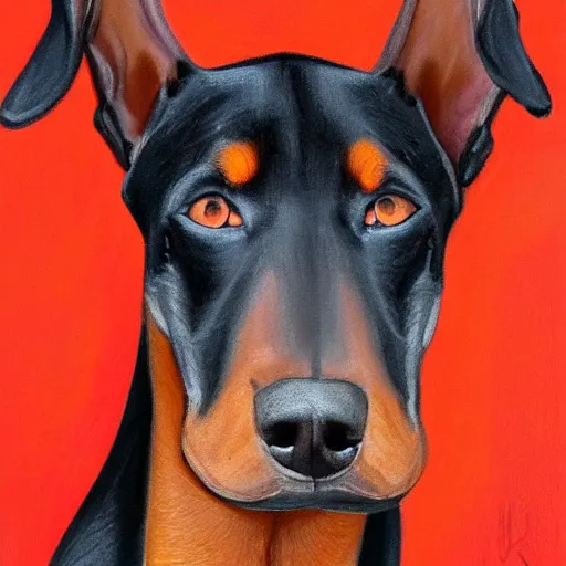 Image similar to Portrait of a Doberman, fine art, by John Emms