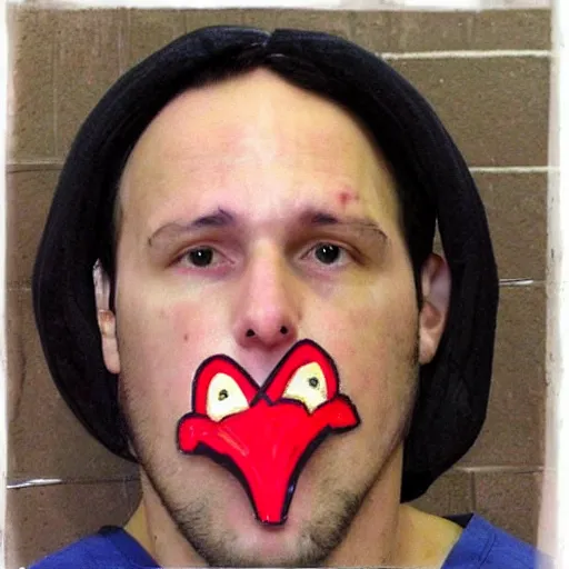 Image similar to inmate wearing chicken face and chicken head