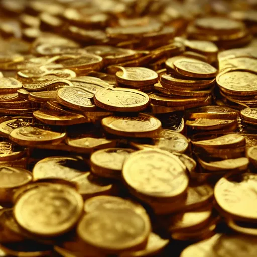 Image similar to millions of gold coins in a pile on top of a hill