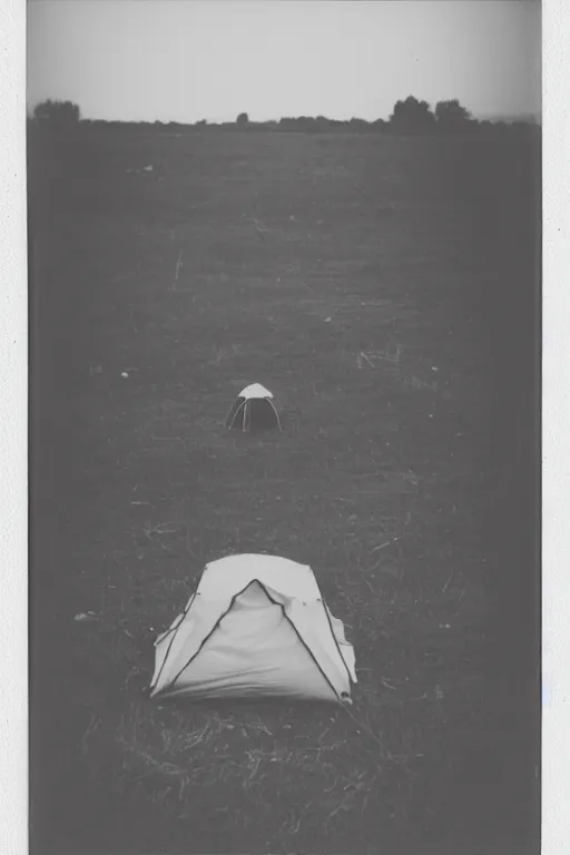 Prompt: photo polaroid of a sad and lonely child stands in the middle many tents of field hospitals, pandemic, covid,loneliness, black and white ,photorealistic, 35mm film,