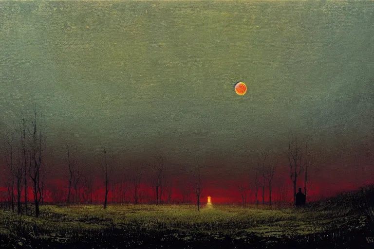 Prompt: a painting of reed hill under blood moon, eerie, by john atkinson grimshaw and caspar david friedrich, acrylic art, artstation hd