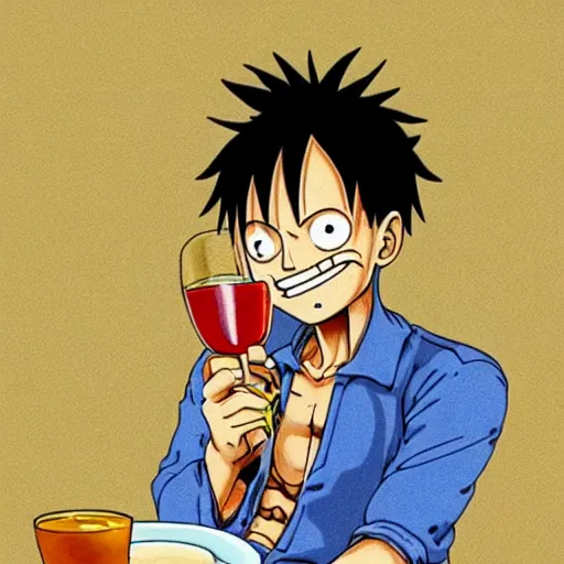 Image similar to Luffy drinking a pastis