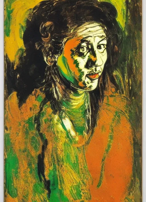 Image similar to affandi painting, portrait of a girl