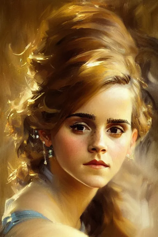 Image similar to emma watson detailed portrait painting by gaston bussiere craig mullins j. c. leyendecker