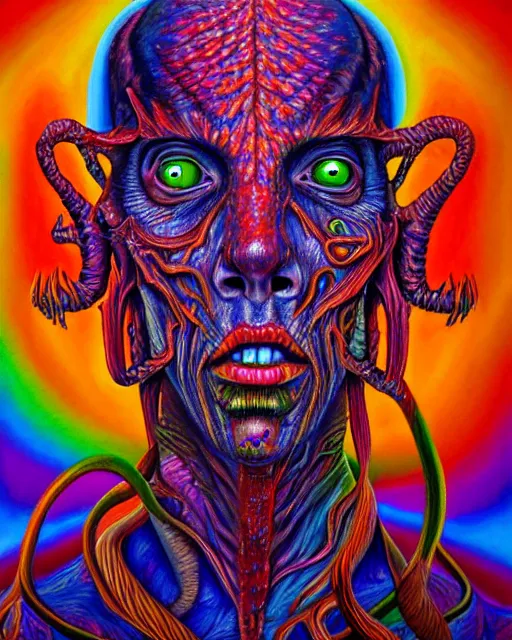 Image similar to a realistic detailed portrait painting of a monster, psychedelic