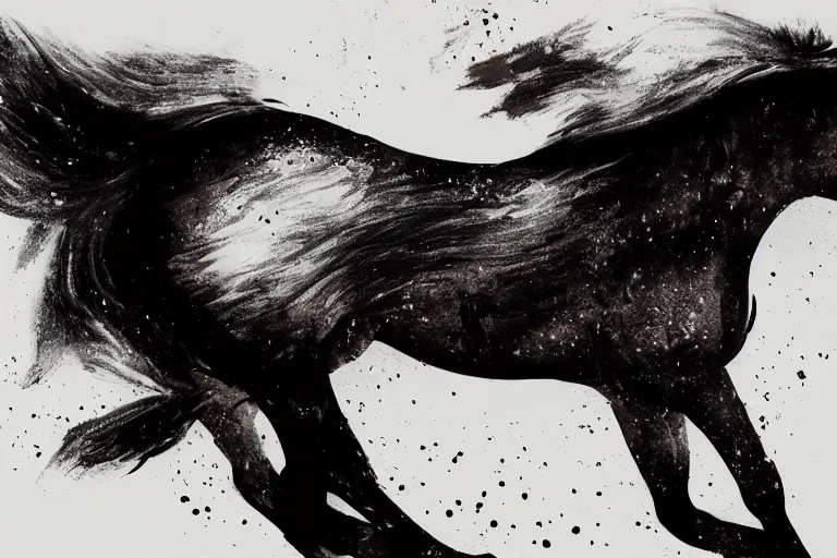 Image similar to bautiful serene horse, healing through motion, minimalistic ink aribrush painting on white background