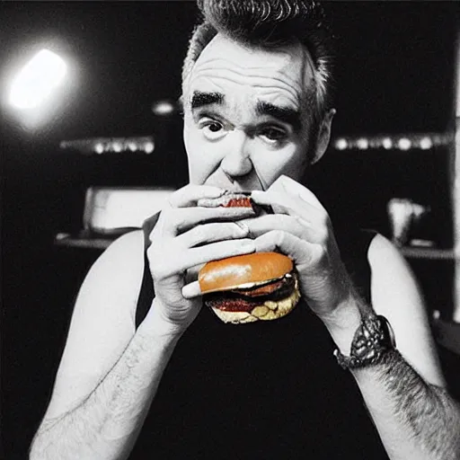 Image similar to “ morrissey eating a hamburger ”