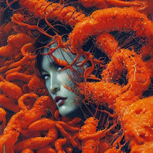 Prompt: realistic detailed image of Cheetos by Ayami Kojima, Amano, Karol Bak, Greg Hildebrandt, and Mark Brooks, Neo-Gothic, gothic, rich deep colors. Beksinski painting, part by Adrian Ghenie and Gerhard Richter. art by Takato Yamamoto. masterpiece