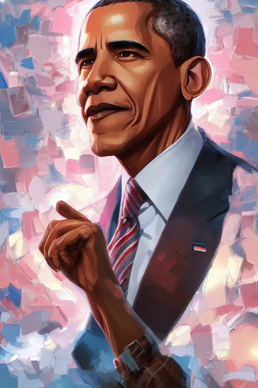 Prompt: portrait of obama by artgerm, tooth wu, dan mumford, beeple, wlop, rossdraws, james jean, marc simonetti, artstation giuseppe dangelico pino and michael garmash and rob rey and greg manchess and huang guangjian and makoto shinkai