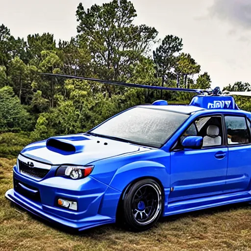 Image similar to a subaru WRX converted into a helicopter