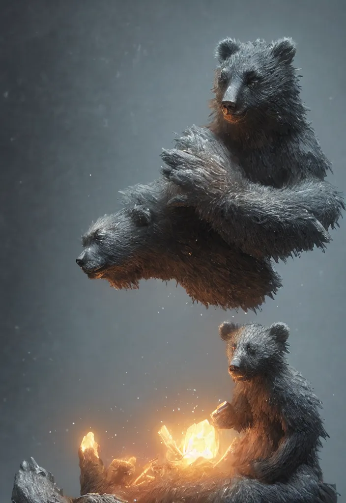 Image similar to a small crystal bear trinket by greg rutkowski, sung choi, mitchell mohrhauser, maciej kuciara, johnson ting, maxim verehin, peter konig, bloodborne, 8 k photorealistic, cinematic lighting, hd, high details, dramatic, dark atmosphere, trending on artstation