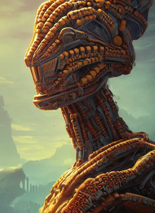 Image similar to symmetry!! portrait of alien made of cereal in the style of horizon zero dawn, machine face, intricate, elegant, highly detailed, digital painting, artstation, concept art, smooth, sharp focus, illustration, art by artgerm and greg rutkowski and alphonse mucha, 8 k