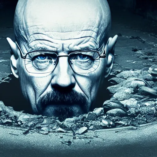 Image similar to Walter white hiding in a sewer, photorealistic, 4k