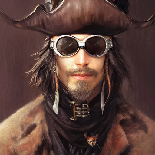 Prompt: portrait, male humanoid cat, eye patch, black fur, pirate, doctor, pirate clothes, d & d, fantasy, intricate, elegant, highly detailed, digital painting, artstation, concept art, matte, sharp focus, illustration, art by artgerm and greg rutkowski and alphonse mucha