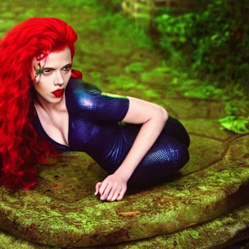 Prompt: scarlett johansson as poison ivy, dc, photography, movie, beautiful,