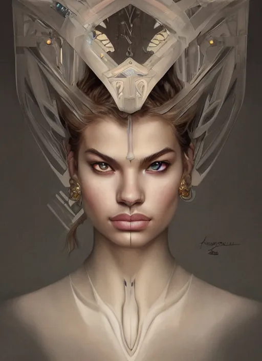 Prompt: symmetry!! hailey clauson, machine parts embedded into face, intricate, elegant, highly detailed, digital painting, artstation, concept art, smooth, sharp focus, illustration, art by artgerm and greg rutkowski and alphonse mucha, 8 k