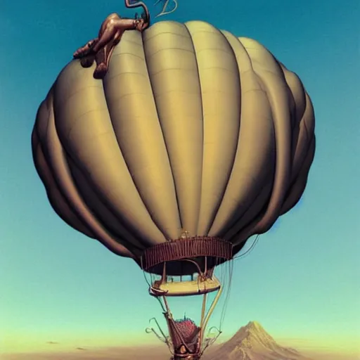 Prompt: a hot air balloon made of skin, highly detailed by peter mohrbacher, hajime sorayama, wayne barlowe, boris vallejo, aaron horkey, gaston bussiere, craig mullins