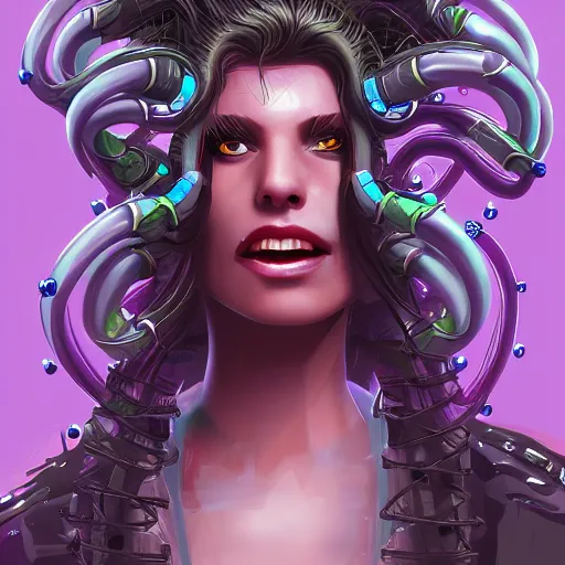 Prompt: cyberpunk Medusa, digital painting, 4k trending on artstation