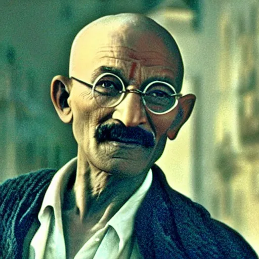 Prompt: Mahatma Ghandi in the Matrix, movie still, 4k