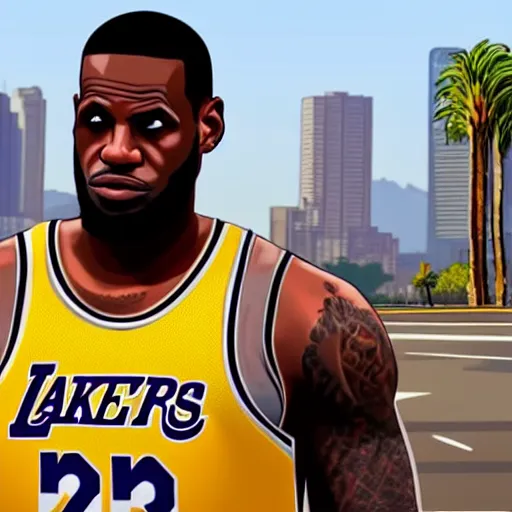 Prompt: lebron james as a character of gta V , videogame, loading screen
