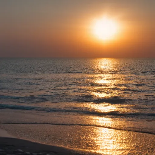 Prompt: sea, wavy, sun at dawn reflecting on the sea cloudy 4 k