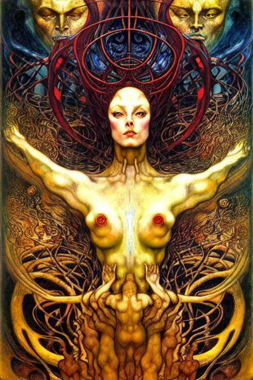 Image similar to Divine Chaos Engine by Karol Bak, Jean Delville, William Blake, Gustav Klimt, and Vincent Van Gogh, symbolist, visionary