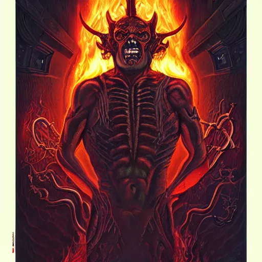 Prompt: doom demon giger portrait of satan, fire and flame, horns, Pixar style, by Tristan Eaton Stanley Artgerm and Tom Bagshaw.