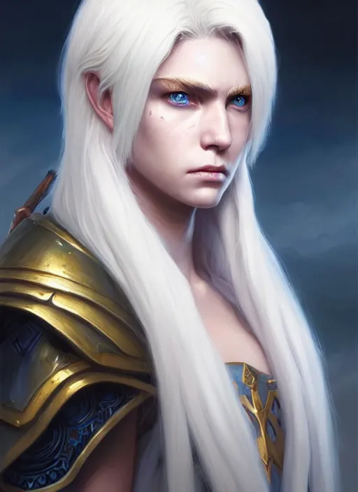 Image similar to a fantasy style portrait painting of shy white female paladin scar wound left eye with blonde hair and blue eyes, holy oil painting unreal 5 daz. rpg portrait extremely detailed artgerm greg rutkowski _ greg