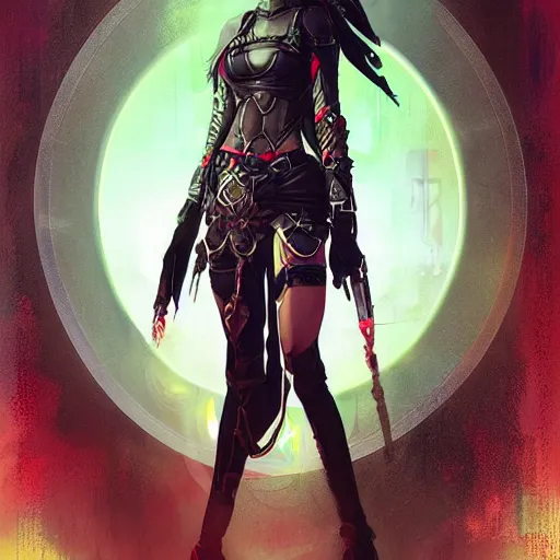 Image similar to cybergoth templar girl, artwork by greg rutkowski and hiroriko araki