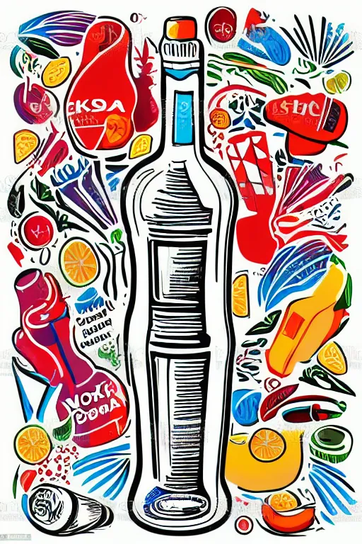 Image similar to Vodka bottle , sticker, colorful, illustration, highly detailed, simple, smooth and clean vector curves, no jagged lines, vector art, smooth