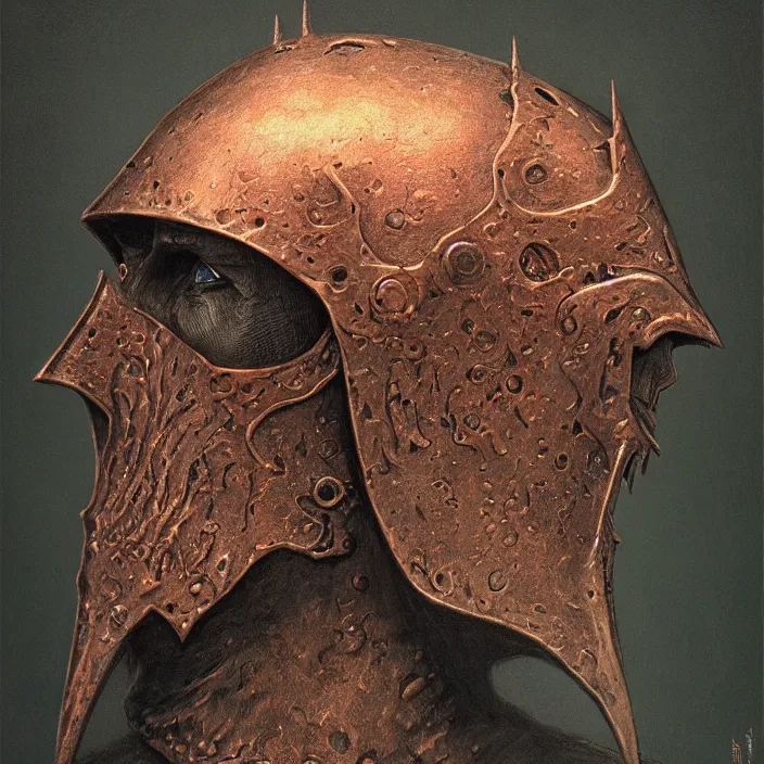 Prompt: portrait of the witch king of angmar, in copper armor, front profile head and chest only, by beksinski, 4 k, deviantart, trending on artstation