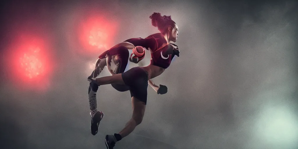 Image similar to a photo of 8k nike athlete, cinematic lighting, trending on flickr, 4k, hyperrealistic, focused, extreme details, action photography, cinematic, masterpiece