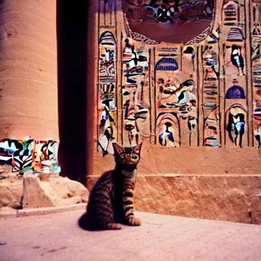 Image similar to hd photo of the egyptian humanoid cat goddess bast, in modern cairo. high - quality candid photography, cinestill 5 0 0