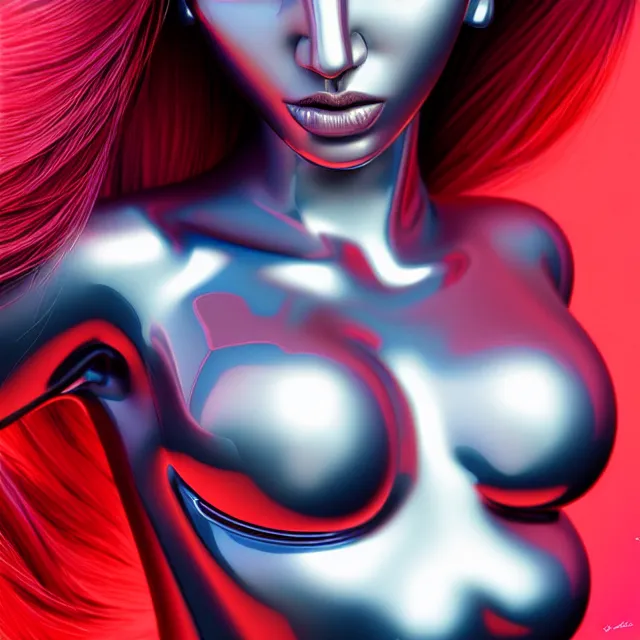 Prompt: chrome statue woman, highly detailed, 4 k, hdr, smooth, sharp focus, high resolution, award - winning photo, artgerm, photorealistic