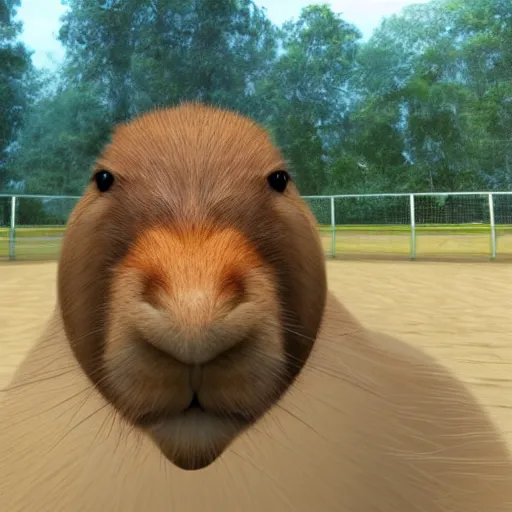 Prompt: photorealistic capybara wearing VR helmet