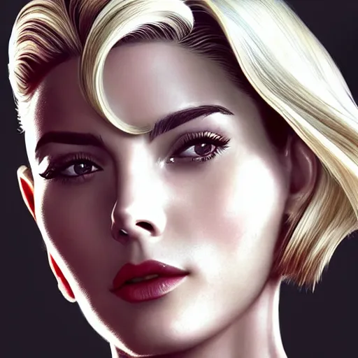 Image similar to A combination of Grace Kelly's and Ada Wong's and Ashley Greene's appearances with blonde hair wearing Forerunner armor from Halo, high tech, action shot, angular, full body portrait, futuristic, dramatic, fantasy, intricate, elegant, highly detailed, artstation, matte, sharp focus, 8K, art by Artgerm and Greg Rutkowski and Alphonse Mucha