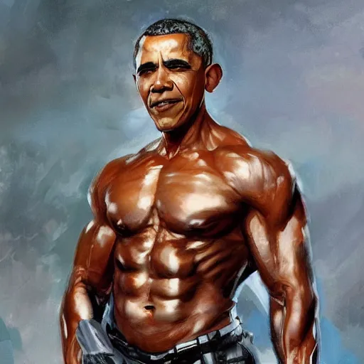 Image similar to muscular armored barack obama by daniel gerhartz, trending on art station