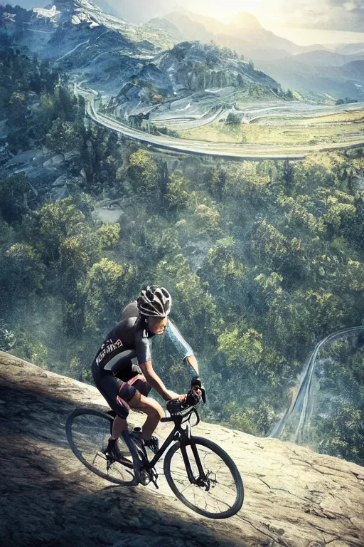 Prompt: A epic view of a cyclist looking at the greatest mountain bike trail ever, dramatic lighting, cinematic, establishing shot, extremely high detail, foto realistic, cinematic lighting, post processed, concept art, high details, cinematic, 8k resolution, beautiful detailed, photorealistic, digital painting, artstation, concept art, smooth, sharp focus, artstation trending, octane render, unreal engine