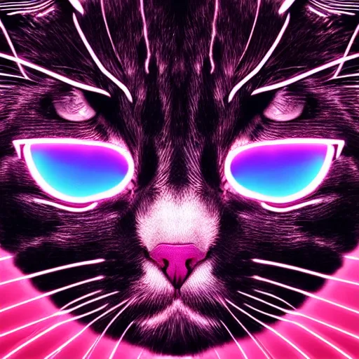 Image similar to cat face, portrait, vaporwave, synthwave, neon, vector graphics, cinematic, volumetric lighting, f 8 aperture, cinematic eastman 5 3 8 4 film