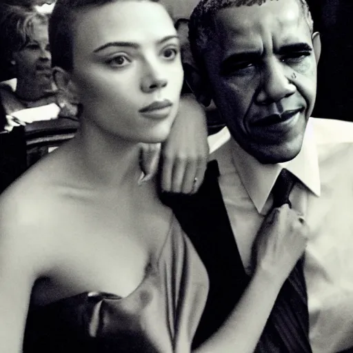 Image similar to photo of Scarlett Johannson and Obama, by Diane Arbus