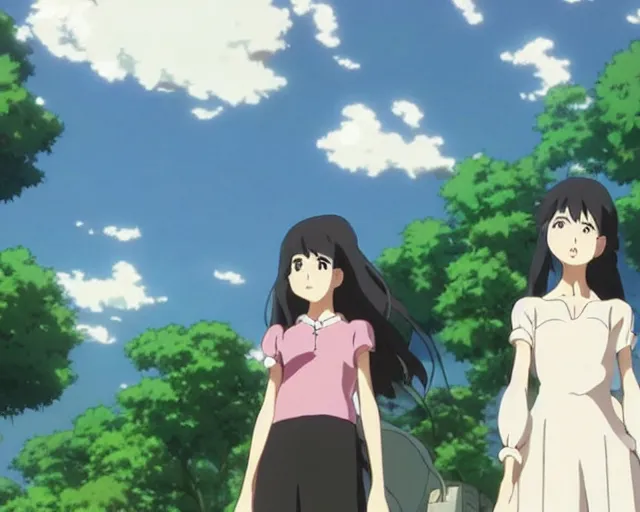 Image similar to three pretty!!!! anime women looking disgustedly!!!!! at the viewer, by makoto shinkai, studio ghibli