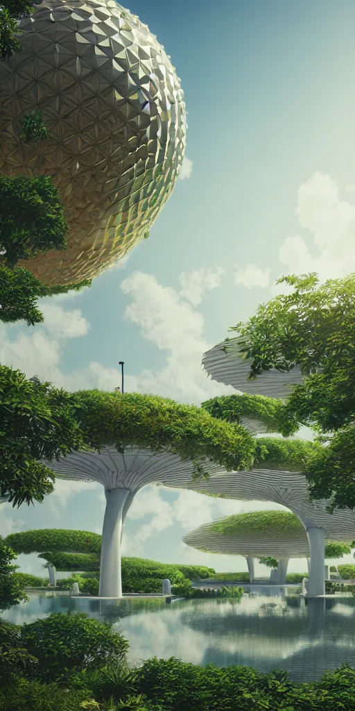 Image similar to expo 6 7 pavillion, solarpunk, studio ghibli, jean - baptiste monge, octane render, 4 k, symmetry