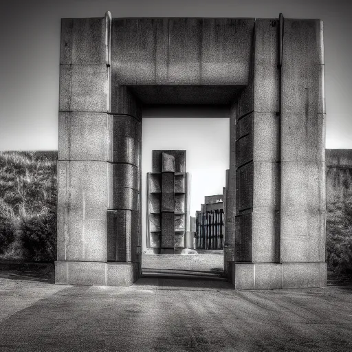 Image similar to a gateway through time, brutalist, 4 k, photograph