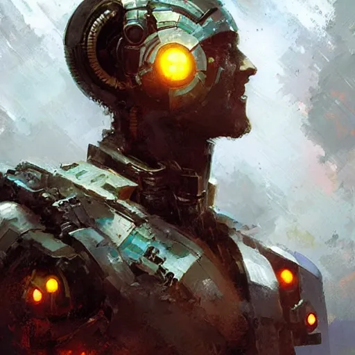 Image similar to heroic (((man))) cyborg, sci fi portrait by craig mullins