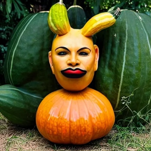 Image similar to a gourd shaped to look like the face of amber heard