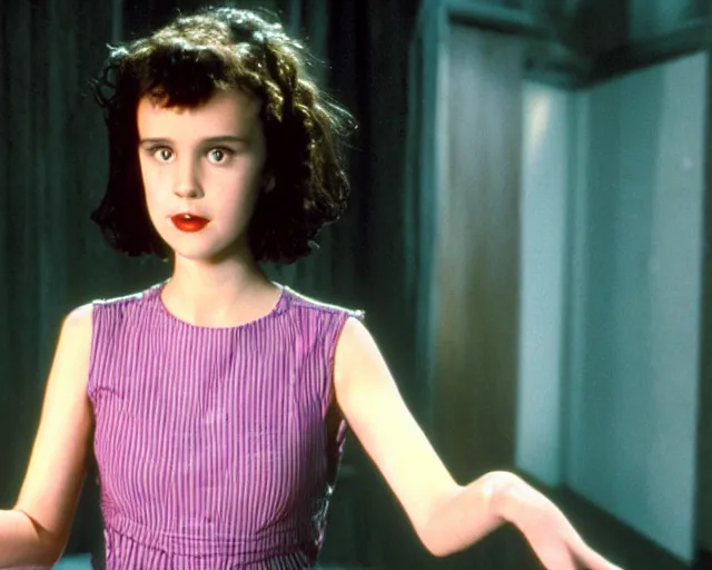 Image similar to millie bobby brown as winona ryder as lydia in beetlejuice, 1988, cdx