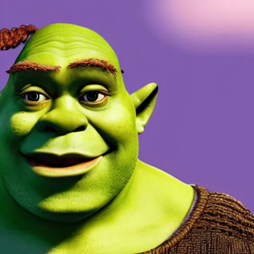 Prompt: Shrek wearing sunglasses and chuckling