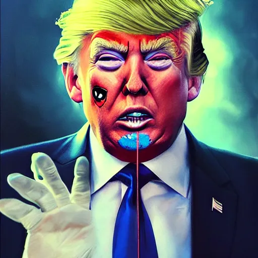 Prompt: donald trump, lord of the undead, portrait painting, medium shot, asymmetrical, profile picture, organic painting, sunny day, matte painting, bold shapes, hard edges, street art, trending on artstation, by huang guangjian, m and gil elvgren and sachin teng